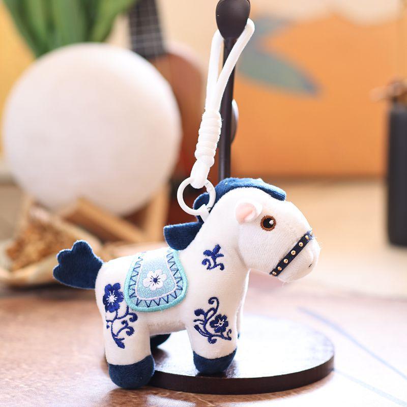 2026 Chinese Year Mascot Horse Plush Keychain Plum Blossom Bamboo Embroidery Decor Cartoon Pony Doll Cute Bag Pendant Gifts