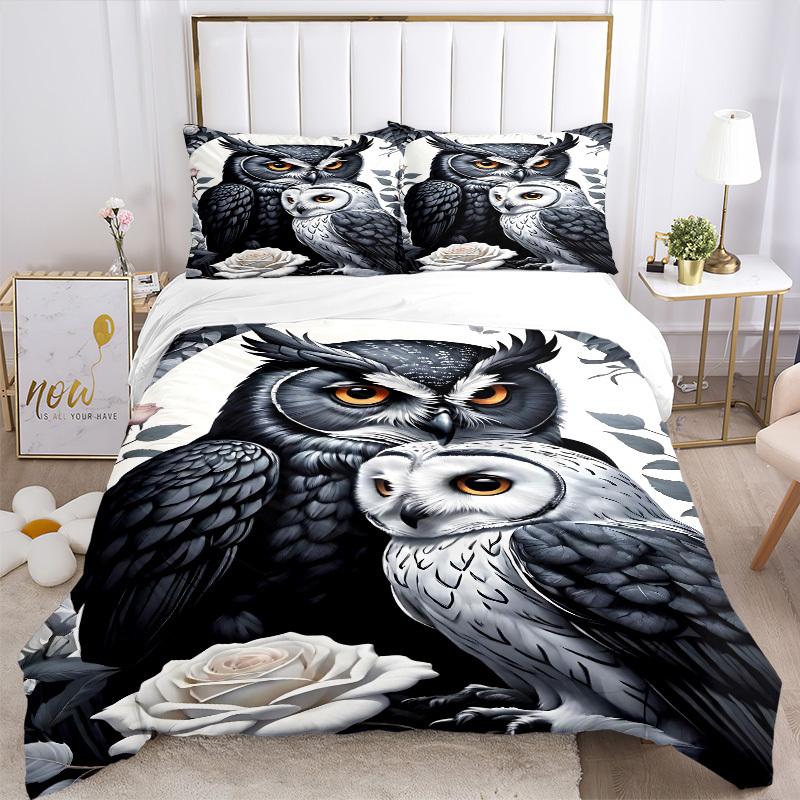3pcs Owl Art Print Duvet Cover Set - Machine Washable, Includes 1 Cover and 2 Pillowcases, No Core Included yy251013124