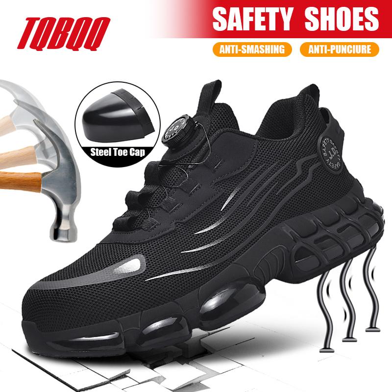 Unisex Work Safety Shoes with Steel Toe Cap and Rotary Buckle Men Women Anti-Impact Anti-Piercing Lightweight Tactical Boots