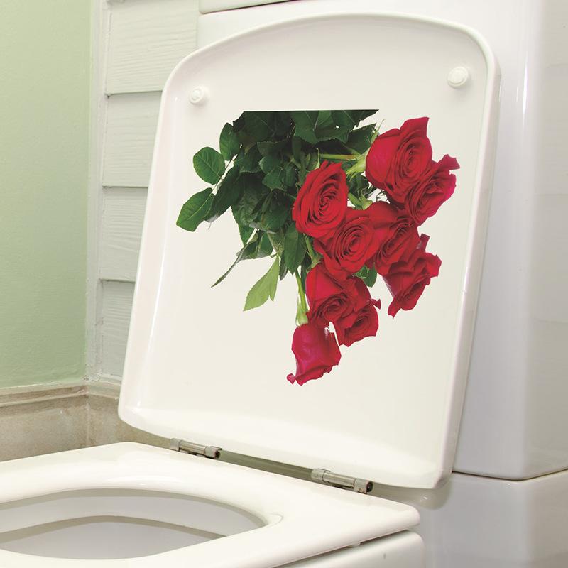 Romantische Rose Toilettenaufkleber Badezimmer Verschönerung und Dekoration Wandaufkleber