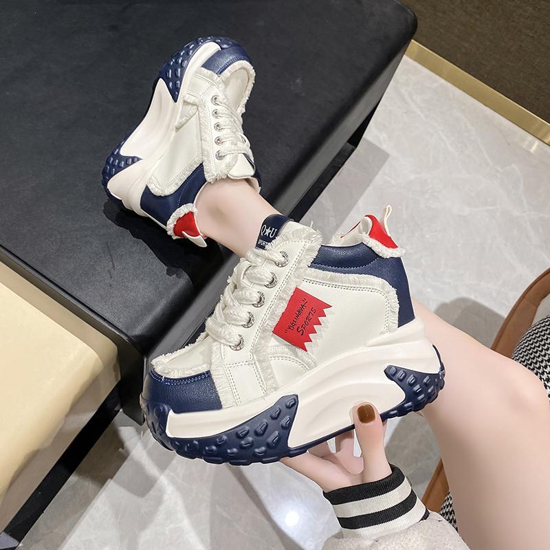 Fashion 10CM Women High Platform Sneakers New Autumn Breathable Chunky Dad Casual Shoes Thick Sole Trainers Leather Sneakers Woman