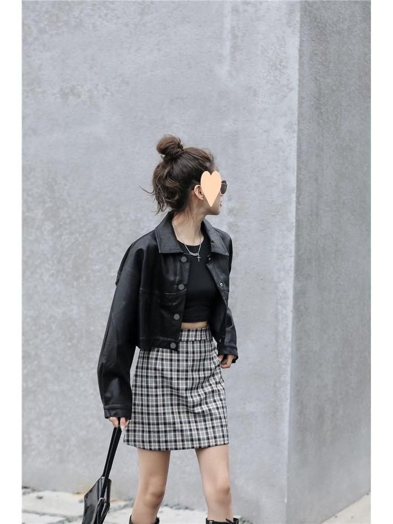 Women's Retro Loose-Fit Leather Motorcycle Jacket - Short Style 2025 for Spring & Autumn, Korean Version