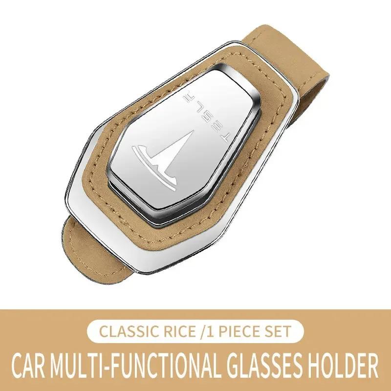 

Car Sticker 2025 New Tesla Sunglass holder suitable for Tesla car sunshade - metal leather sunglasses clip and ticket clip - car