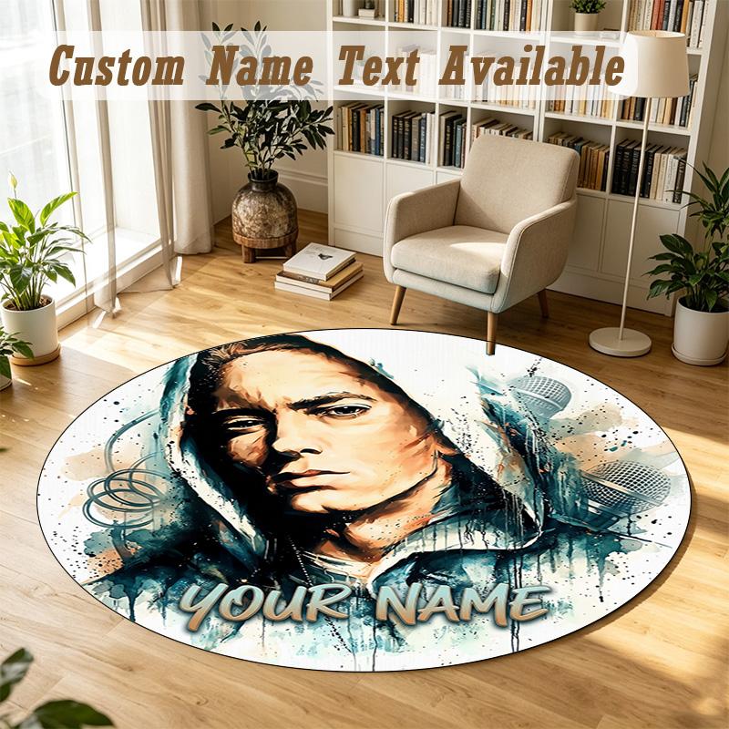 Round Rug Custom NameEminem Pattern Non Slip Carpet Home Floor Decor