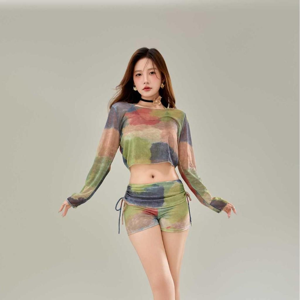 2025 Women's High-End Long Sleeve Swimsuit - Polyester Spandex, Flat Leg, Drawstring Beachwear for Vacations