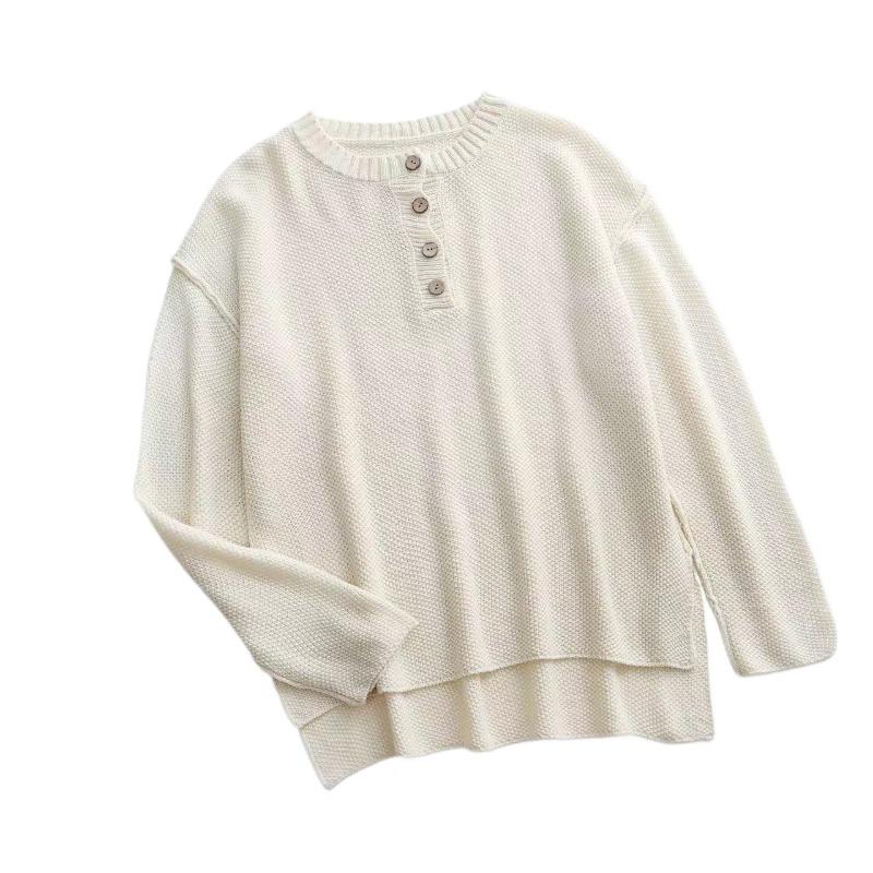 IHUASU Women's Autumn and Winter Solid Colour Pullover Large Size V-Neck Knit Sweater Street Hipster Sweater