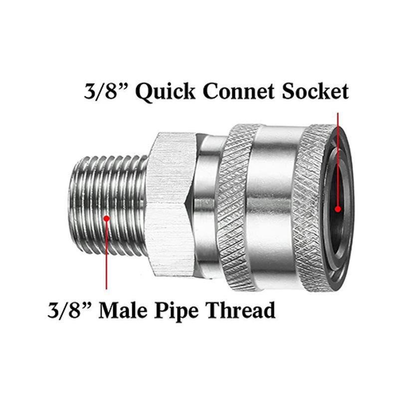 Stainless Steel Quick Connect Kit: NPT3/8 High-Pressure Washer Adapter with Male/Female Threads