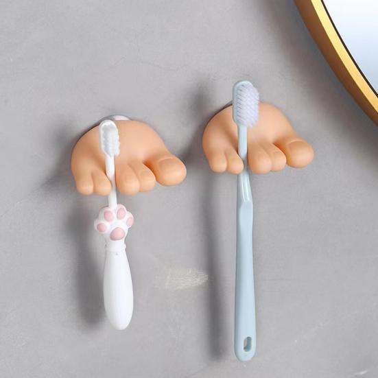 Yousheng 2Pcs Bathroom Toothbrush Holders Hand Feet Shape Simple Installation Multipurpose Towel Key Hangers Toothbrush Racks