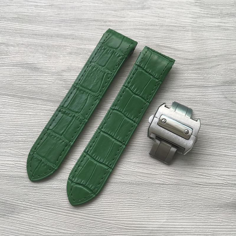 20mm 23mm preto marrom azul branco vermelho branco rosa couro genuíno wacth cinta masculino feminino para cartier santos100 pulseira pulseira