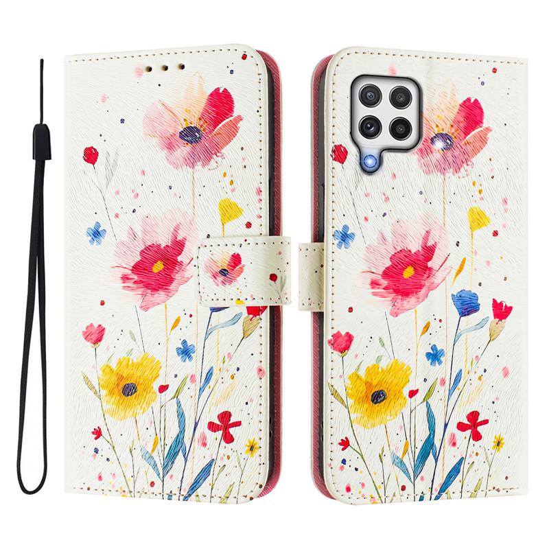 A22 Leather Phone Case For Samsung Galaxy A22 A32 A12 A42 A52 4G A72 A52s 5G Flip Cover Wallet Magnetic Painted Cases Cat Flower