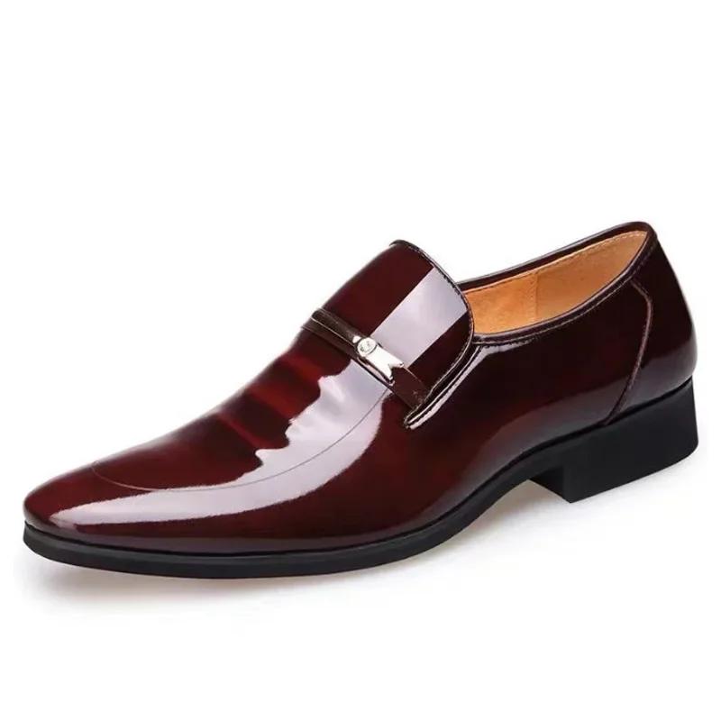 Classic PU Patent Leather Shoes for Men Casual Business Shoes Slip-on Formal Office Work Shoes for Male Party Wedding Oxfords
