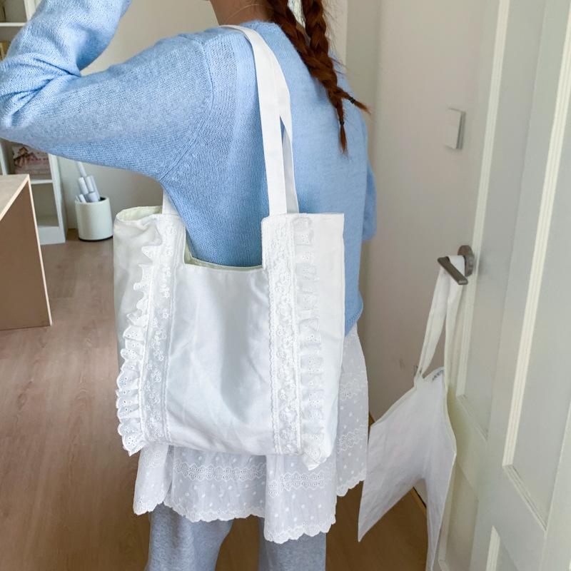 Large Capacity Canvas Bag Women's New Lace Shoulder Underarm Bag Tote Bag