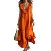 Women's Deep V Neck Ruffle Trim Maxi Dress, Sleeveless Loose Flowy Beach Sundress, Summer Casual Tiered Ruffle A-line Long Dress