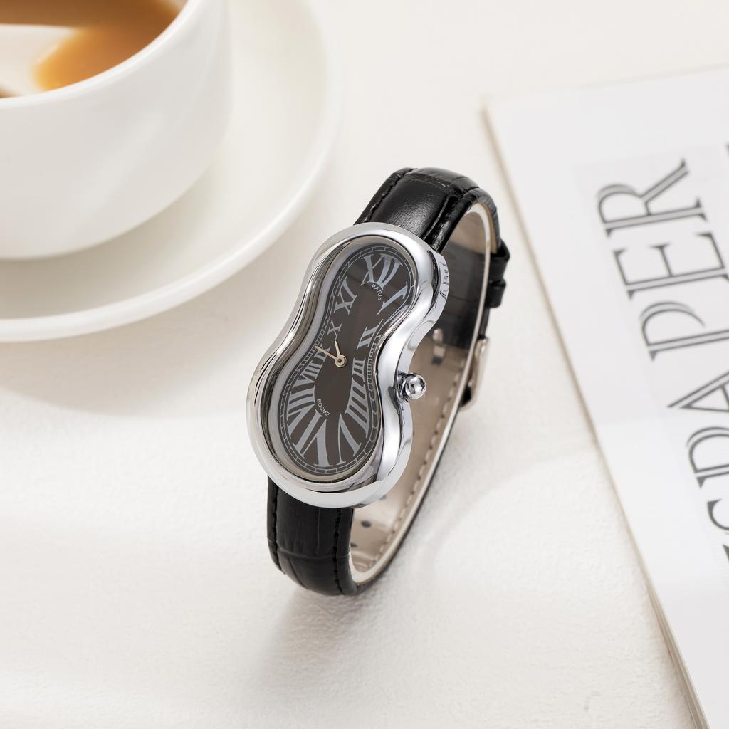 Y2K Alien Uhren für Damen Herren Schmelz-Twist-Uhr Römische Zifferblatt Unregelmäßige Form Wasserdichte Quarz-Armbanduhr