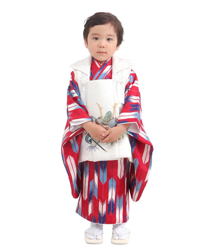 Shichigosan Kimono Set for Boys Years Includes Hifu Cloth Scarlet Arrow and [KYOETSU] (3 Old), (10. Helmet, 90-100cm)