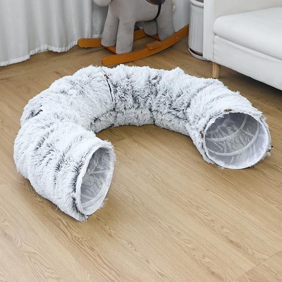 Plush Cat Tunnel Bed with Hanging Balls Washable Indoor Kittens Donut Tunnel Toy Small Large Cats Pets Round Peekaboo Cave Play Tunnel Pet Supplies