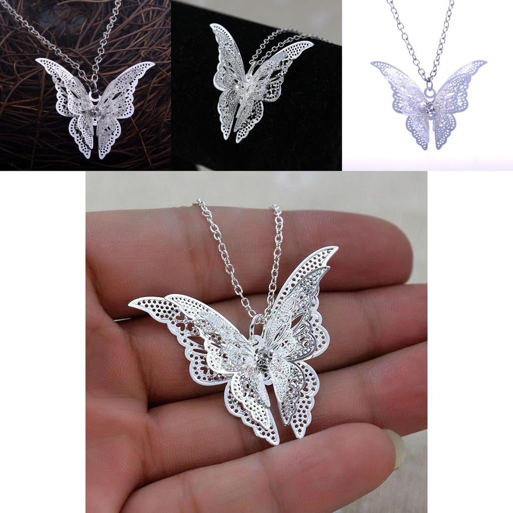 Elegant Silver-plated Hollow Butterfly Necklace With Sparkling Crystal Inlay