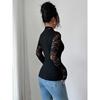 Damen Spitzen-Patchwork Figurbetonte Oberteile Herzförmiger Ausschnitt Langarm T-Shirts