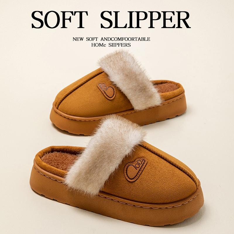 Fashion thick-soled cotton slippers women's winter indoor home slippers piled and thickened warm plush cotton shoes