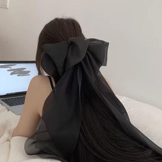 Women Hairpin Long Ribbon Oversized Spring Hair Clip Bowknot Decor Sweet Look Hair Styling Tool Hair