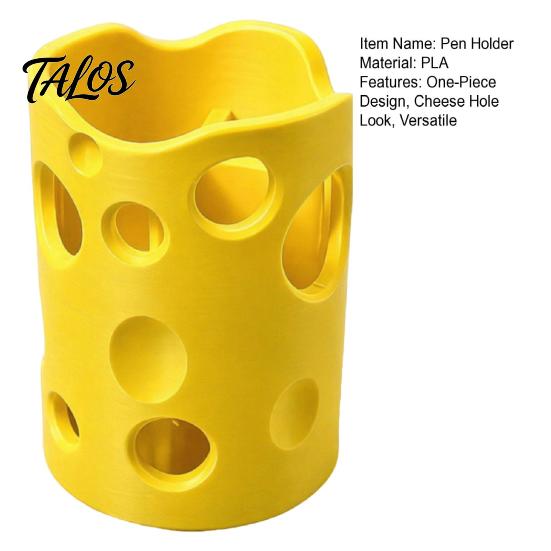 Talos 3D Printed Cheese Pen Holder, Large Capacity Desktop Organizer with Smooth Edges And Removable Dividers, Stationery Storage Box for Pens Pencils
