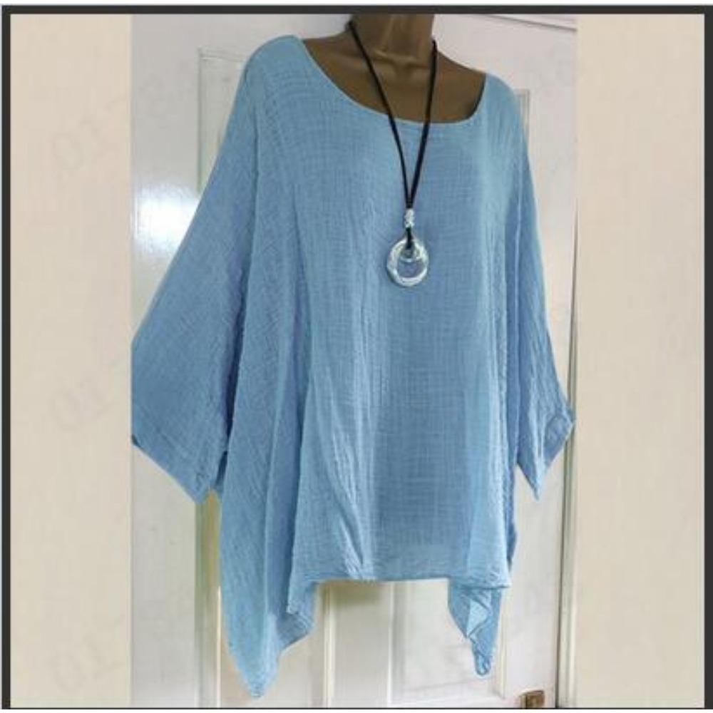 GMXIA Women's Fashion Casual Leisure Solid Color Print O Neck Blouses & Shirts