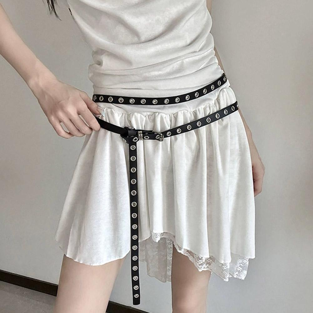 Fashion Double Circle Belt For Women PU Leather Belt Waist Decorative Punk Thin Studded Belts Ins Style Any Knot PU Jean Belts