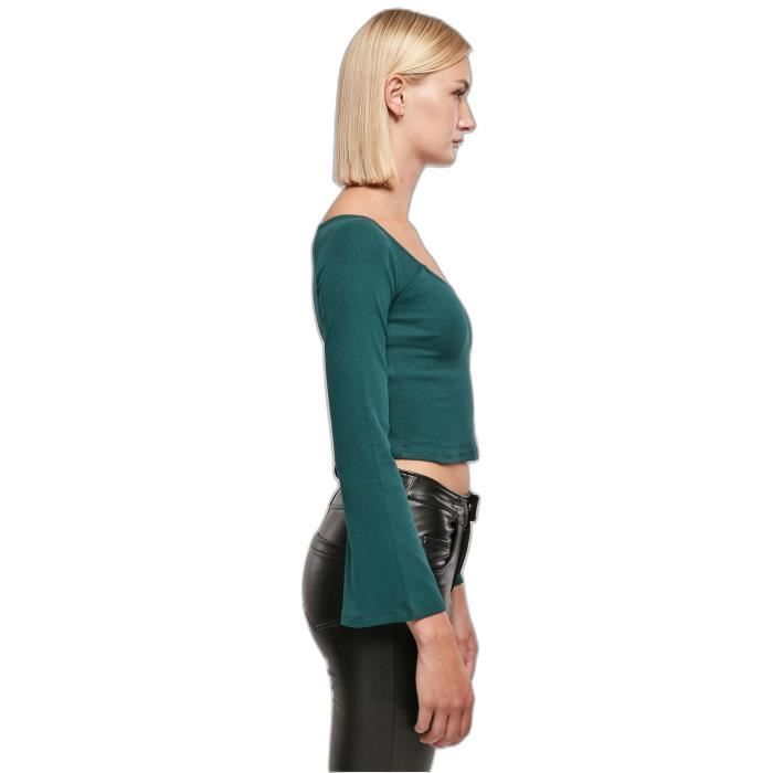 T-shirt À Manches Longues À Col En V Et À Côtes Courtes Femme Urban Classics GT - Bleu Canard - 2XL