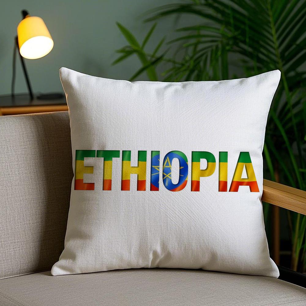 Ethiopia Historical Flag Cushion Cover Plush Fabric Soft Double-Sided Printed Invisible Zipper Sofa Pillow Case Home Decor