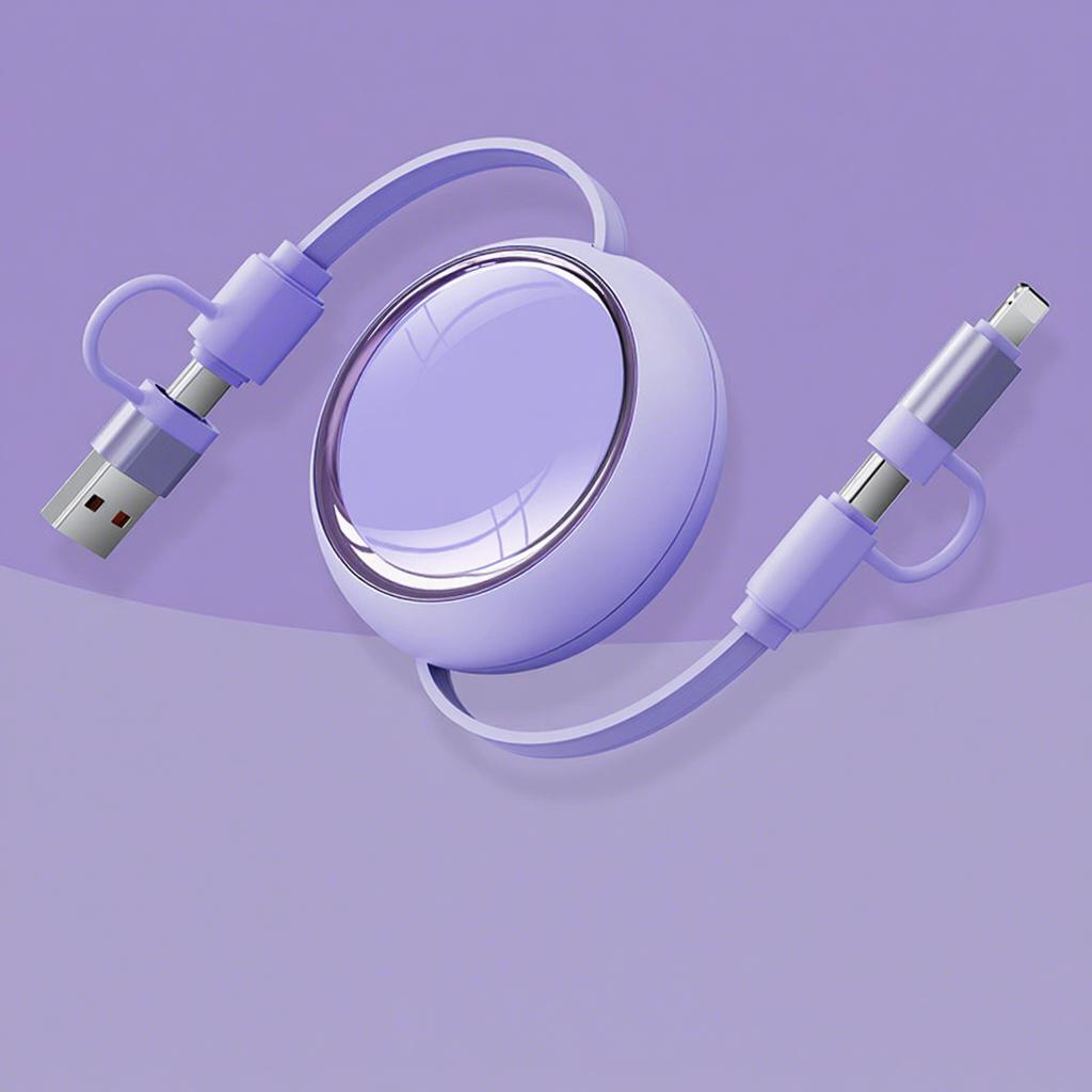 Retractable Four-in-One Data Cable 100W PD Fast Charge for USB-A/Micro Connectors for Mobile Phone Data Transfer