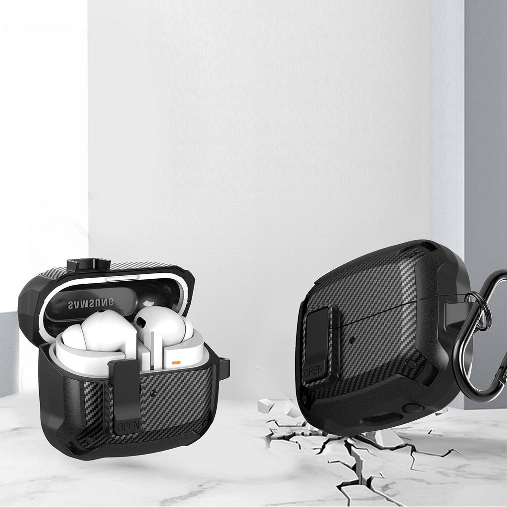 Carbon Fiber Case For Samsung Galaxy Buds 3/Galaxy Buds 3Pro with Keychain Secure Lock Shockproof Protective Case for Woman Man