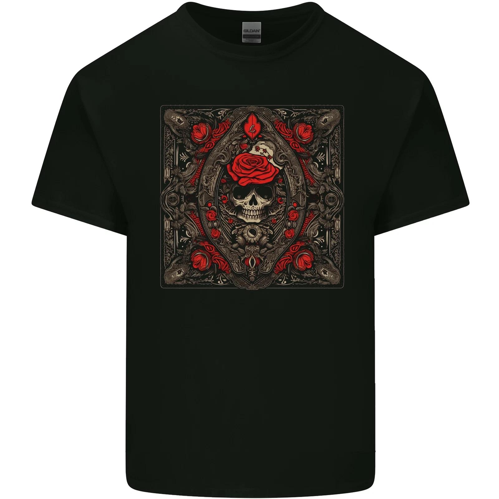 Ornate Playing Card Skull Goth Gothic Kids T-Shirt Childrens 2XL