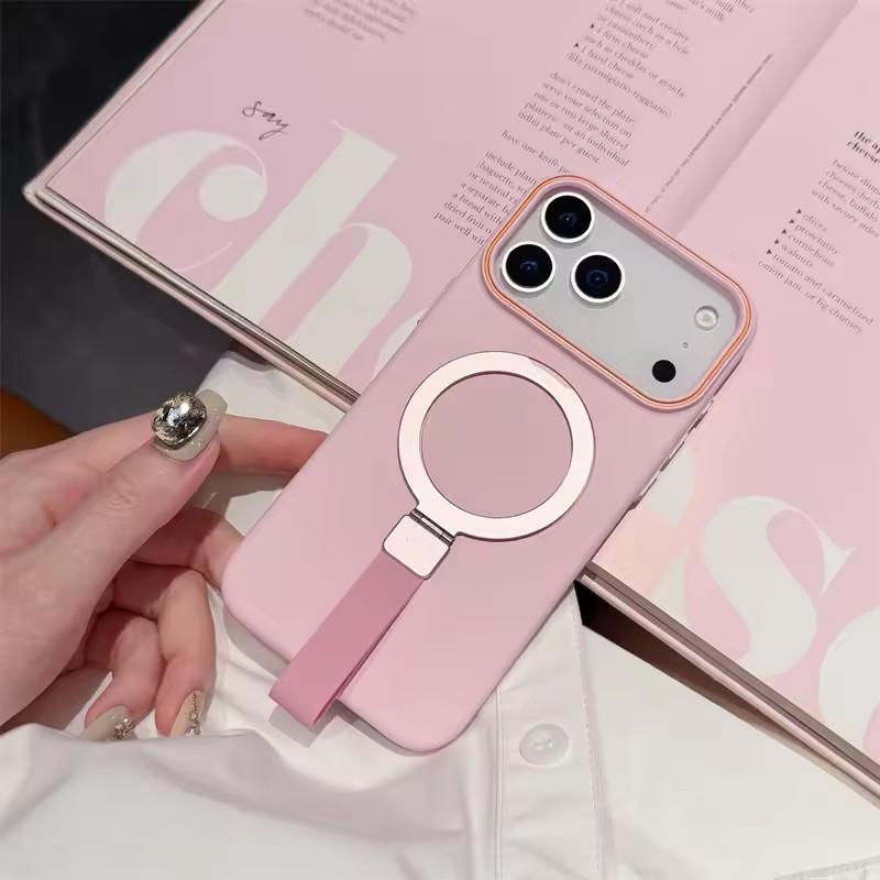 For Magsafe Magnetic Bracket Grip Ring Case For iPhone 17 16 Plus 15 14 13 12 Pro Max 17 Air Soft Silicone Wrist Strap Cover