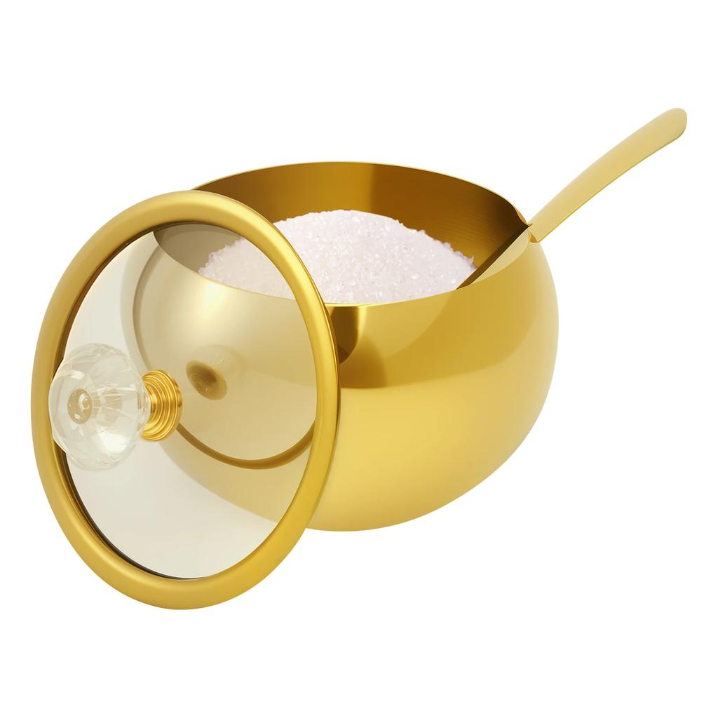 Stainless Steel Sugar Jars Salt Spice Condiment Containers with Glass Lids and Spoon Rust-proof Kitchen Condiment Storage Bowls