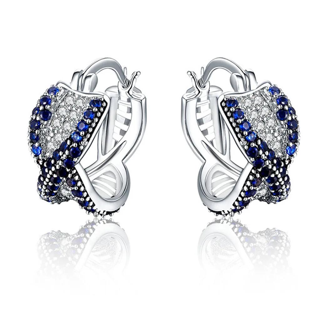 New Luxury Trendy Blue Cubic Zirconia Hoop Earrings Wedding Party Elegant Accessories For Women Anniversary Gift Jewelry