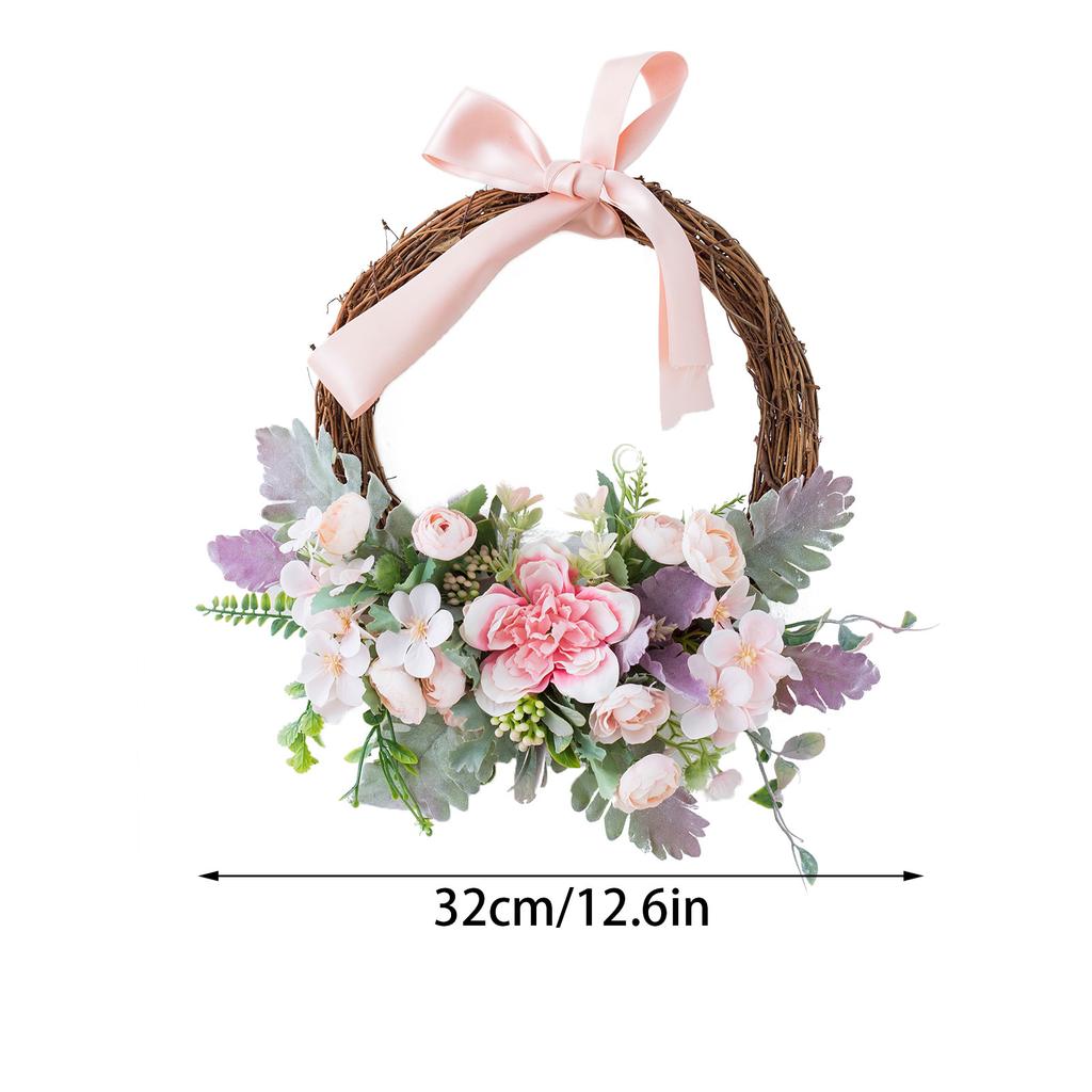 Artificial Flower Wreath Spring Roses Floral Wreath with Green Leaves for Front Door Wedding Wall Home Decor 12.6in