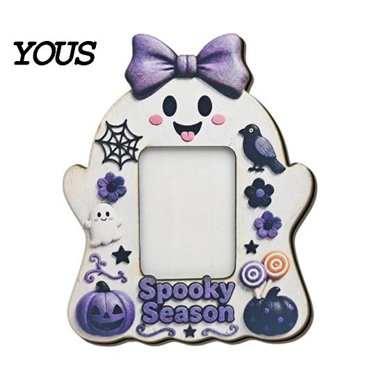 Seasonal Table Centerpieces Halloween Wooden Photo Frame, Cute Ghost Pumpkin Picture Vertical Display Stand Rustic Festive Holder for Holiday