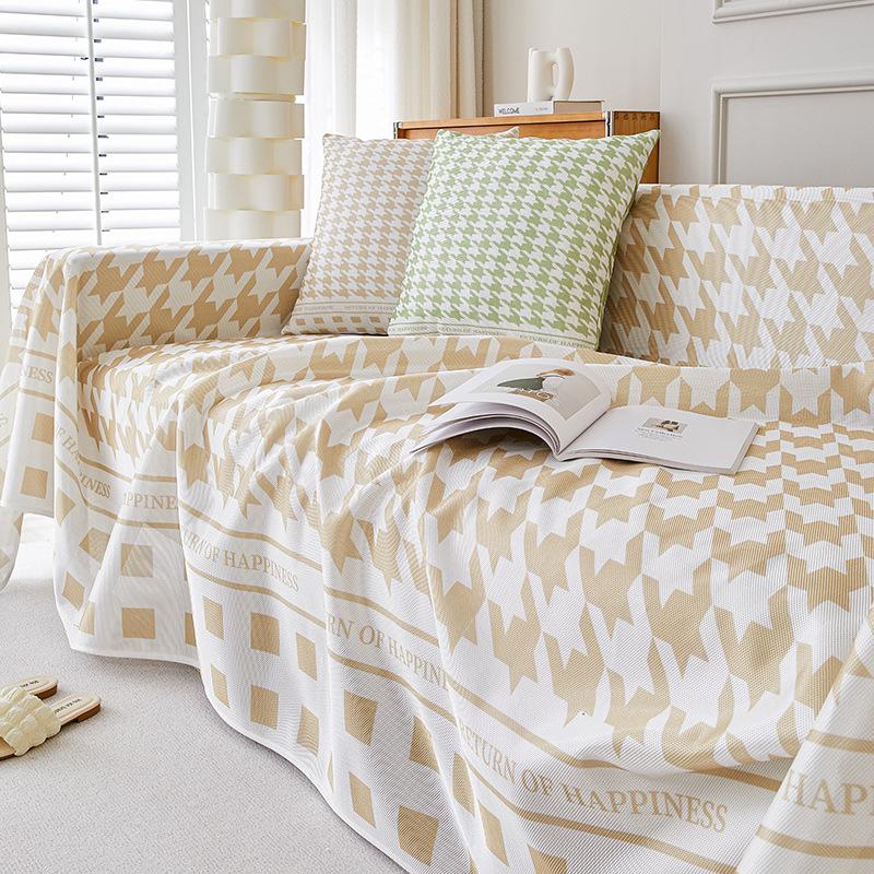 Houndstooth Sofa Cover Cloth Summer Ice Silk Summer Mat Sofa Towel Simple Modern Cool Feeling Leather Sofa Cover Full Cover Blanket 