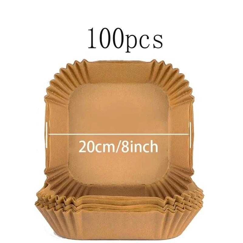 50/100Pcs Air Fryer Disposable Paper Square Round Baking Paper Barbecue Plate NonStick Mat Kitchen Oven Oil Absorbing Paper Tool
