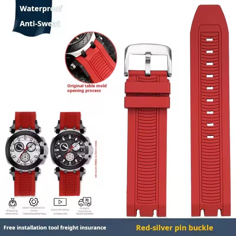 Sports Silicone Rubber For Tissot Racing T115417A Series Special Double Notch Watch Strap T115.427 Men's Watch Chain Watchband
