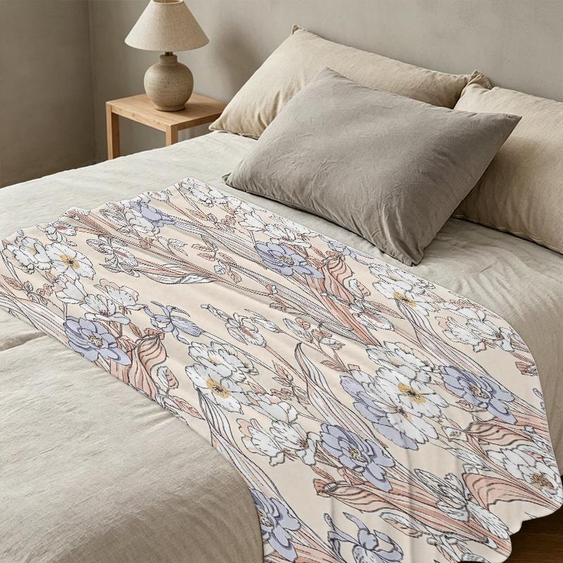 Floral Flannel Throw Blanket: No Shedding, Soft & Skin-Friendly Warm Cover, Perfect for Home, Movie Nights, Halloween & Christmas