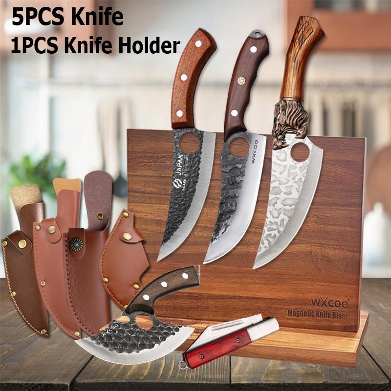 WXCOO Handmade Forged Butcher Knife with Cover Thick Blade Kitchen Knife Meat Cutting Powerful Chopping Meat Bone BBQ Lamb