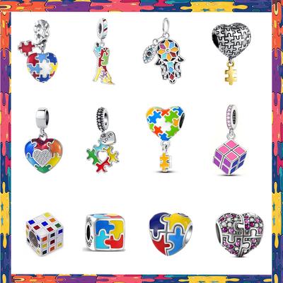 Newcopper Colorful Pandentheart Jigsaw Puzzle Forever Charm Clip Beads Fit Original Bracelet Trinket Diy Woman Jewelry