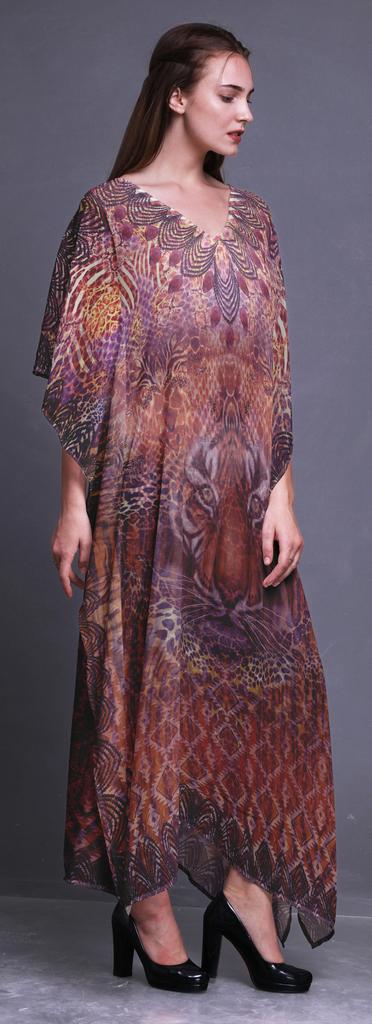 Phagun Tiger Face Animal Beach Kaftan Bikini Cover Up Womena    S Maxi Dress Long