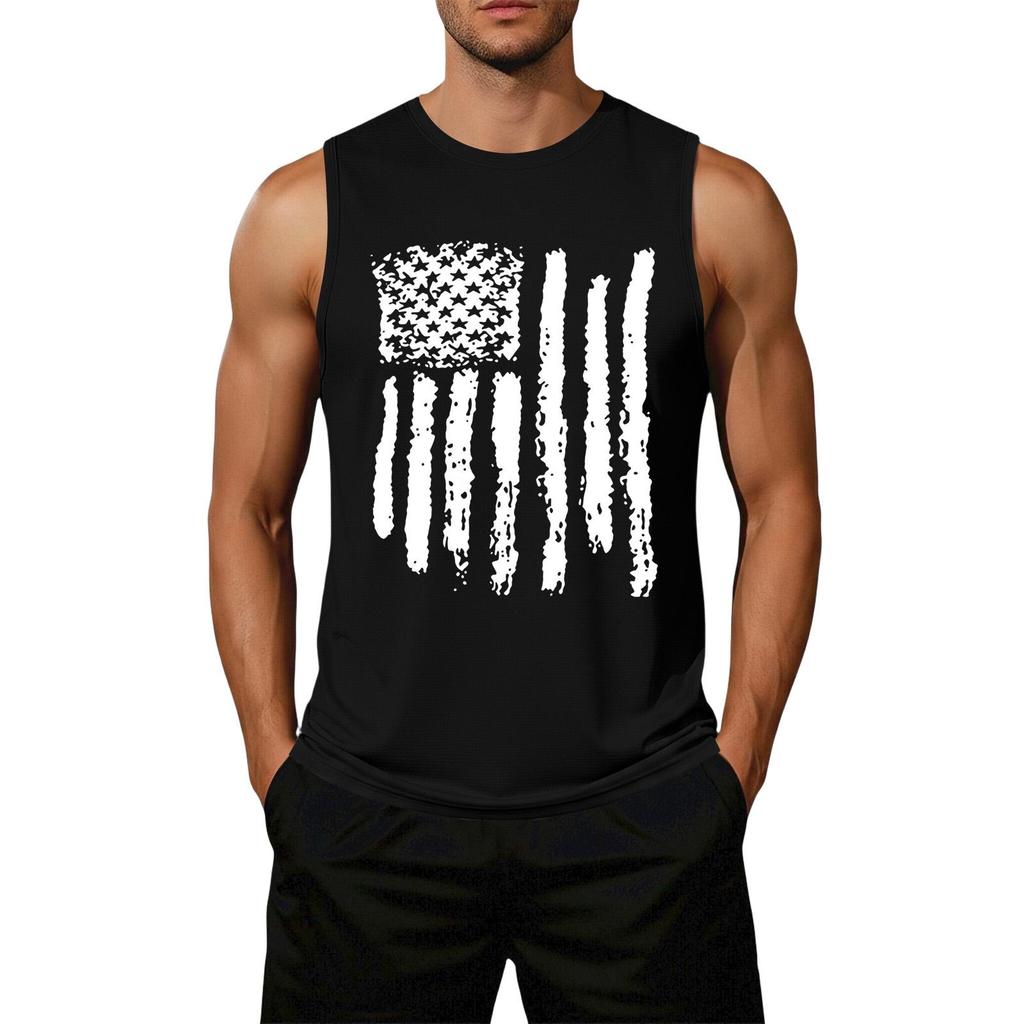Men's Loose Fit Casual Sleeveless Top Flag Print Graphic Tank Top Lightweight Summer Shirt