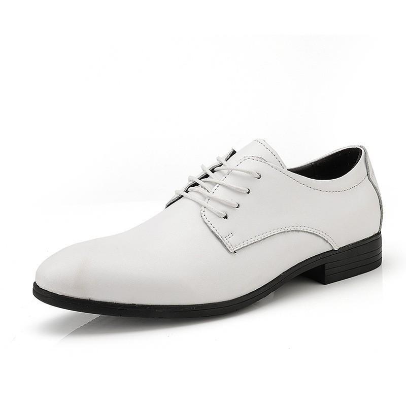 Men's British Style White Leather Shoes for Weddings and Business - Casual, Large Size, Perfect for Piano Performance