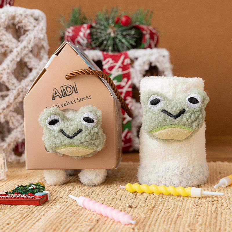 Christmas Gift: Autumn & Winter Parent-Child Coral Fleece Sleep Socks - Festive Cartoon Design for Couples & Families