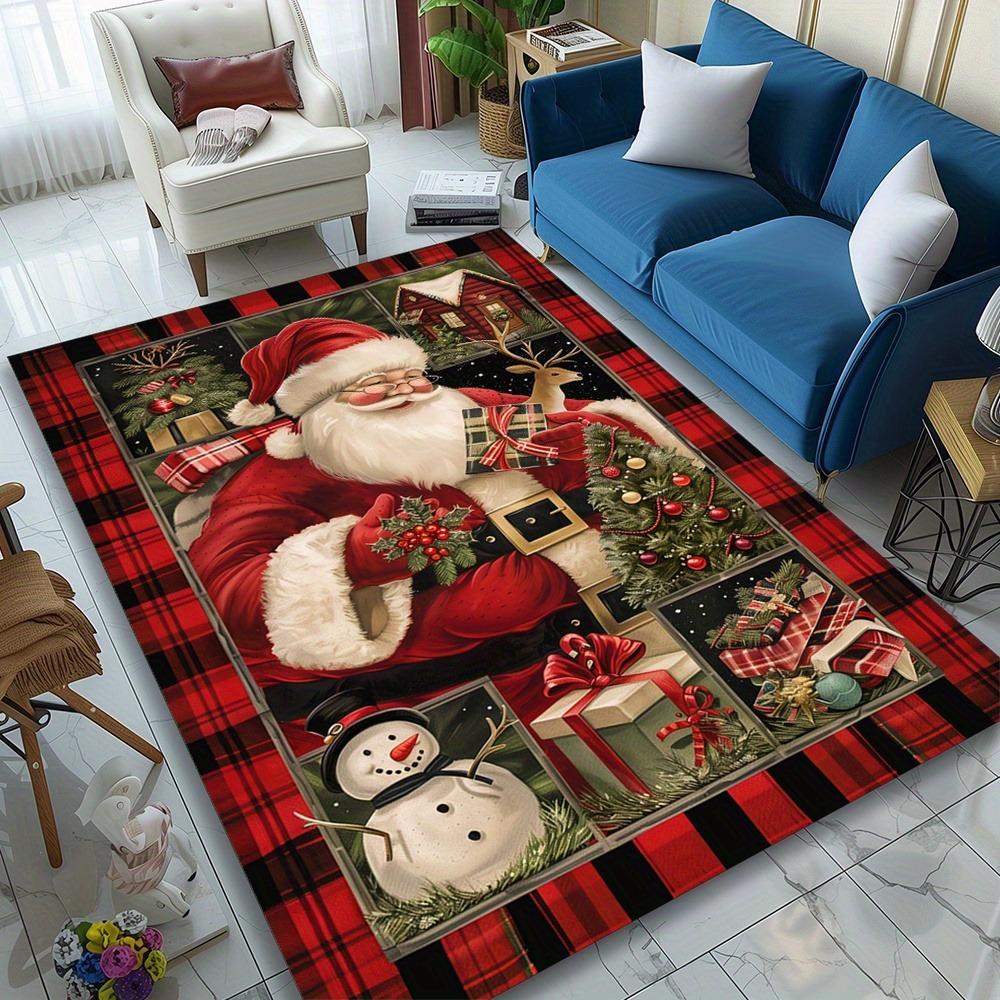 Weihnachtsmann & Schneemann Design Bereichsteppich Weihnachtliches Teppich Stuhlmatte für Wohnzimmer Schlafzimmer Büro Rutschfeste Eingangsfußmatte