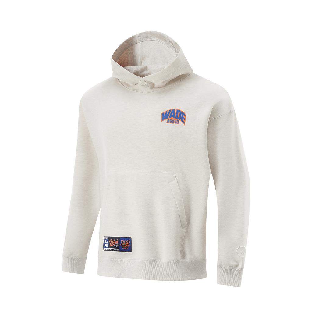Li Ning Wow Wade Series Devil Fish Fleece Warm Loose Skin-Friendly Soft Comfortable Letter Print Hoodie Men hoodies Flower-Gray Tile-Gray AWDV887-3