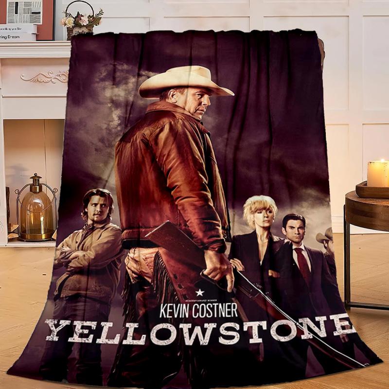 1PC Yellows-tone Dutton Ranch Flannel Blanket Gift, Suitable for Both Men And Women, Soft Ideal for Beds And Sofa, Birthday Or Christmas Gift